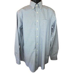 L.L. Bean Mens Wrinkle-Resistant Blue & White Plaid Button-Down Shirt 15.5/36